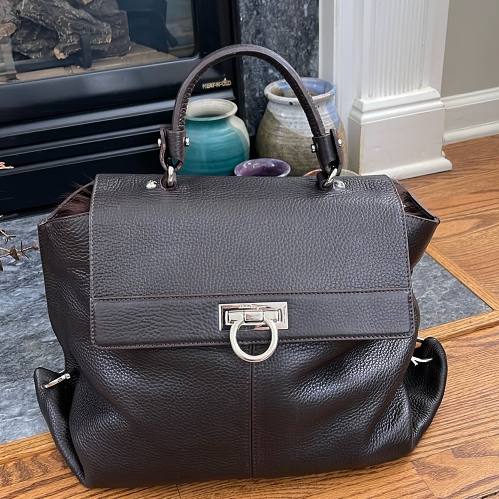 Salvatore Ferragamo Brown Leather Shoulder Bag Authentic Women Designer Handbag